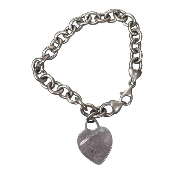 Authentic Italian Silver Heart Chain Bracelet Vintage Signature Clasp & Pendant - Picture 1 of 8